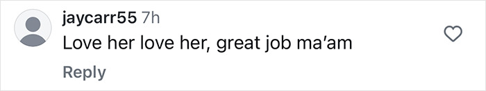 Comment praising an airlines worker for a speech after a delay, saying "Love her love her, great job ma’am. Comment praising an airlines worker for a speech after a delay, saying "Love her love her, great job ma’am.