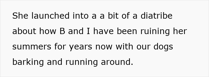 Text quote addressing a neighbor about dogs' behavior in the yard. Text quote addressing a neighbor about dogs' behavior in the yard.