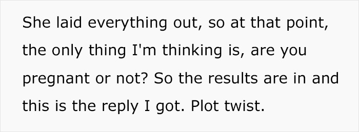 Text on a white background revealing unexpected pregnancy results, hinting at a cheating twist. Text on a white background revealing unexpected pregnancy results, hinting at a cheating twist.