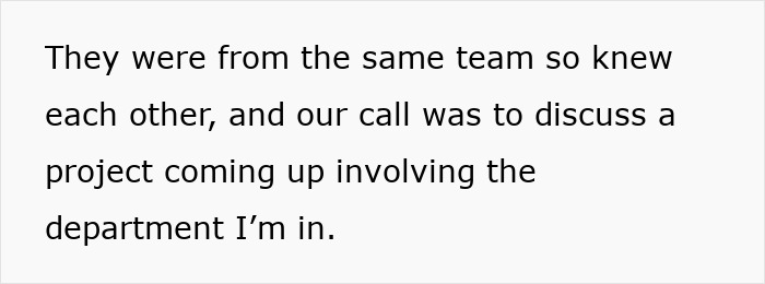 Text excerpt about a project discussion among team members during a video call. Text excerpt about a project discussion among team members during a video call.