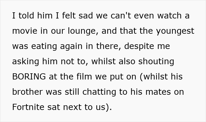 Text excerpt expressing stepmom's frustration over stepkids' behavior during a movie night. Text excerpt expressing stepmom's frustration over stepkids' behavior during a movie night.