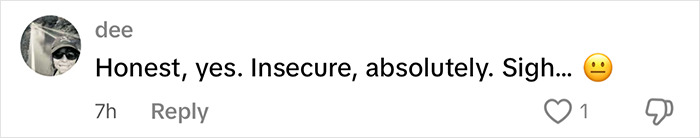 Comment from user "dee" discussing insecurity related to cosmetic surgeries. Comment from user "dee" discussing insecurity related to cosmetic surgeries.