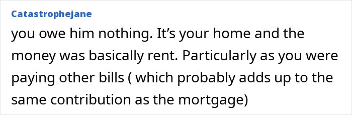 Comment discusses unpaid rent and expenses in a long-term relationship dispute. Comment discusses unpaid rent and expenses in a long-term relationship dispute.