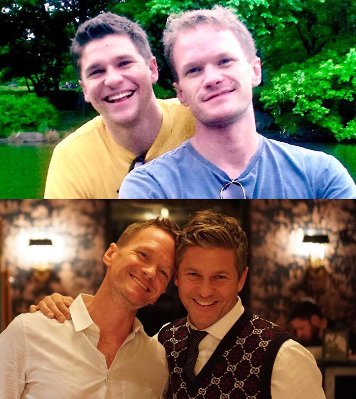 Two smiling men enjoying time together, showing a heartwarming bond in casual and formal settings. Two smiling men enjoying time together, showing a heartwarming bond in casual and formal settings.