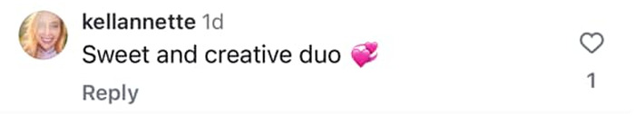 Comment praising a sweet and creative duo with a heart emoji. Comment praising a sweet and creative duo with a heart emoji.