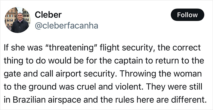 Tweet discussing flight delay incident where a passenger tried to storm the cockpit and was tackled by the crew. Tweet discussing flight delay incident where a passenger tried to storm the cockpit and was tackled by the crew.