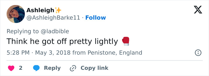 Tweet reacting to female reporter's live TV incident, viewed as a "great moment" by fans. Tweet reacting to female reporter's live TV incident, viewed as a "great moment" by fans.