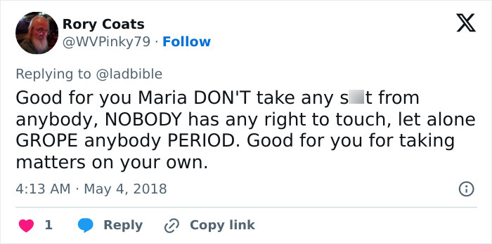 Tweet supporting female reporter after live TV incident, emphasizing personal boundaries and self-defense. Tweet supporting female reporter after live TV incident, emphasizing personal boundaries and self-defense.