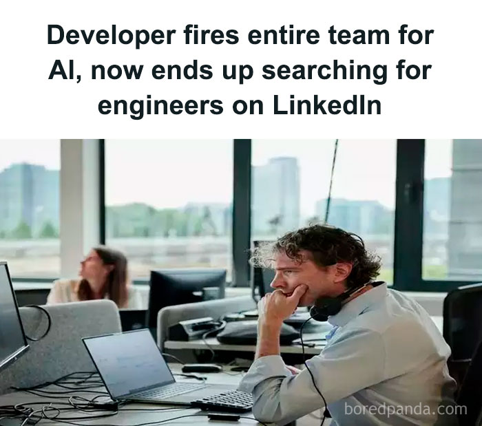 Man at desk with headset, contemplating, with "Fake Cops Raid Fake Call Center" as main SEO keyword.