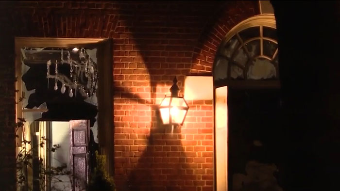 Damaged entrance of Pennsylvania Governor's Mansion after arson investigation. Damaged entrance of Pennsylvania Governor's Mansion after arson investigation.