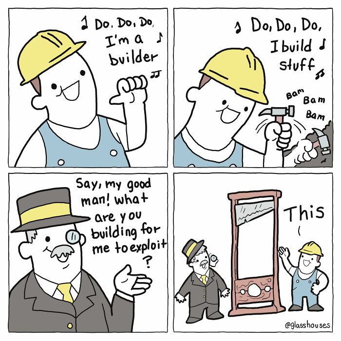 Builder humor with a guillotine twist in a Glasshouses comic.