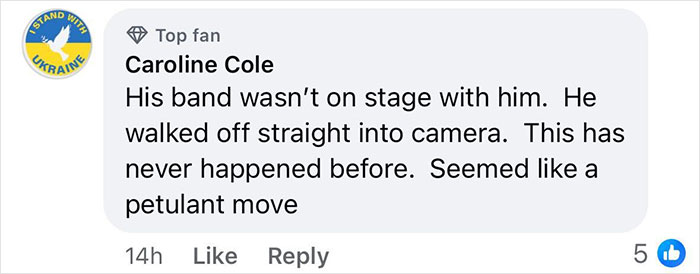 Facebook comment discussing Morgan Wallen's petulant move on 'SNL' stage, noting unusual behavior. Facebook comment discussing Morgan Wallen's petulant move on 'SNL' stage, noting unusual behavior.