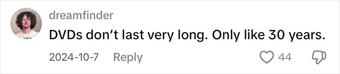 Comment on the longevity of physical media, stating DVDs last only 30 years. Comment on the longevity of physical media, stating DVDs last only 30 years.