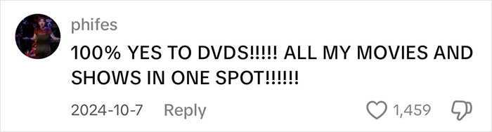 Comment praising physical media, emphasizing DVDs for convenient movie and show storage. Comment praising physical media, emphasizing DVDs for convenient movie and show storage.