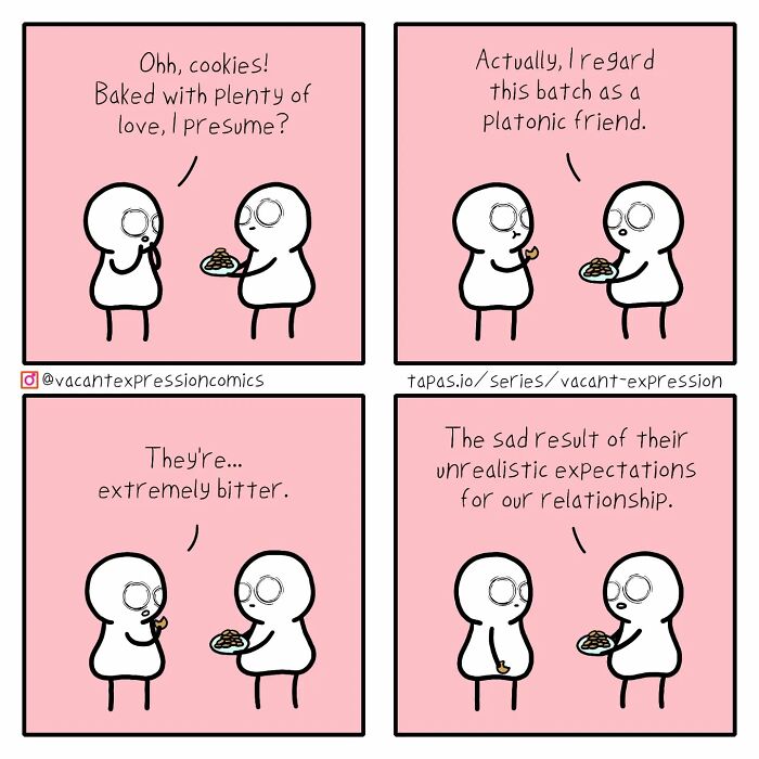 Sarcastic comic by artist featuring characters discussing cookies with a funny and twisted ending.