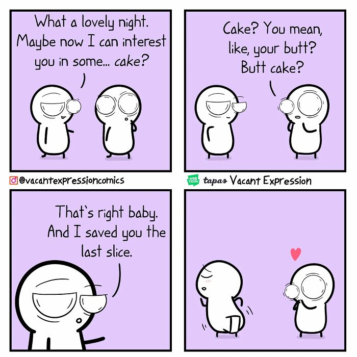 Comic with sarcastic twist showing two characters discussing cake and a surprise ending.
