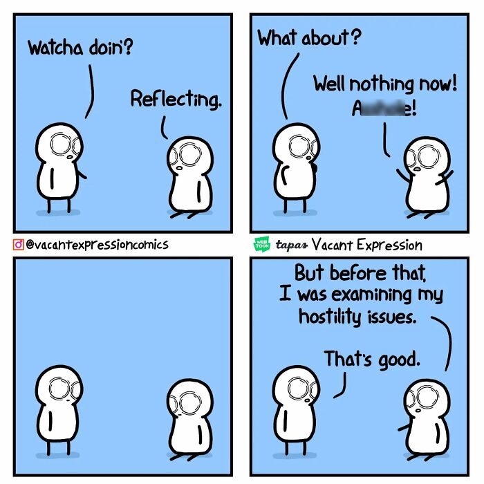 Comic by an artist featuring two characters in a sarcastic exchange with a twisted ending, showcasing humorous dialogue.