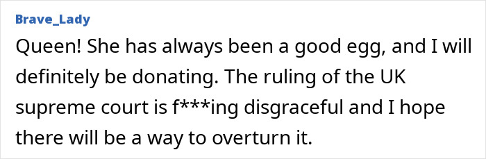Text from a user supporting Nicola Coughlan's stance on UK ruling, expressing outrage and intention to donate. Text from a user supporting Nicola Coughlan's stance on UK ruling, expressing outrage and intention to donate.