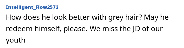 Comment on Johnny Depp's grey hair and hopes for his redemption. Comment on Johnny Depp's grey hair and hopes for his redemption.