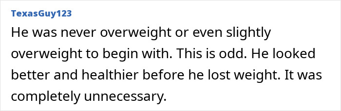 Screenshot of a comment by TexasGuy123 discussing Jason Biggs' weight loss and appearance. Screenshot of a comment by TexasGuy123 discussing Jason Biggs' weight loss and appearance.
