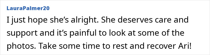 Comment expressing concern for Ariana Grande, suggesting she deserves care and time to recover. Comment expressing concern for Ariana Grande, suggesting she deserves care and time to recover.
