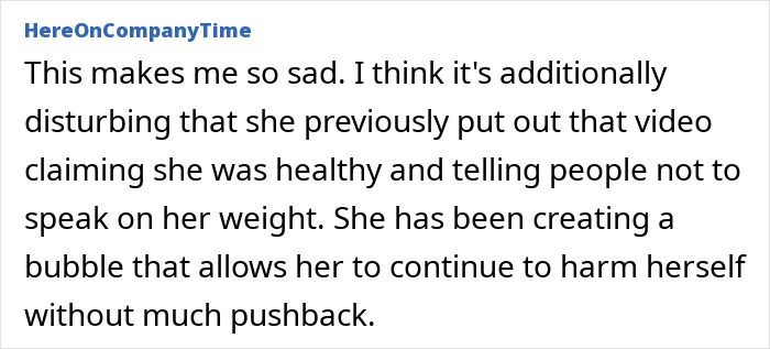 Comment discussing concern for Ariana Grande's health and actions. Comment discussing concern for Ariana Grande's health and actions.