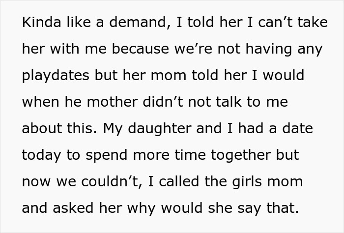 Text message about mom assuming another will babysit her daughter without asking, disrupting planned mother-daughter time. Text message about mom assuming another will babysit her daughter without asking, disrupting planned mother-daughter time.