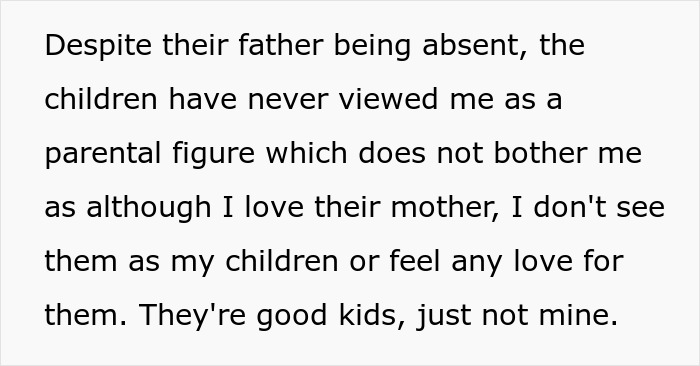 Text saying stepfather not seen as parental figure by children, expressing lack of love for them. Text saying stepfather not seen as parental figure by children, expressing lack of love for them.