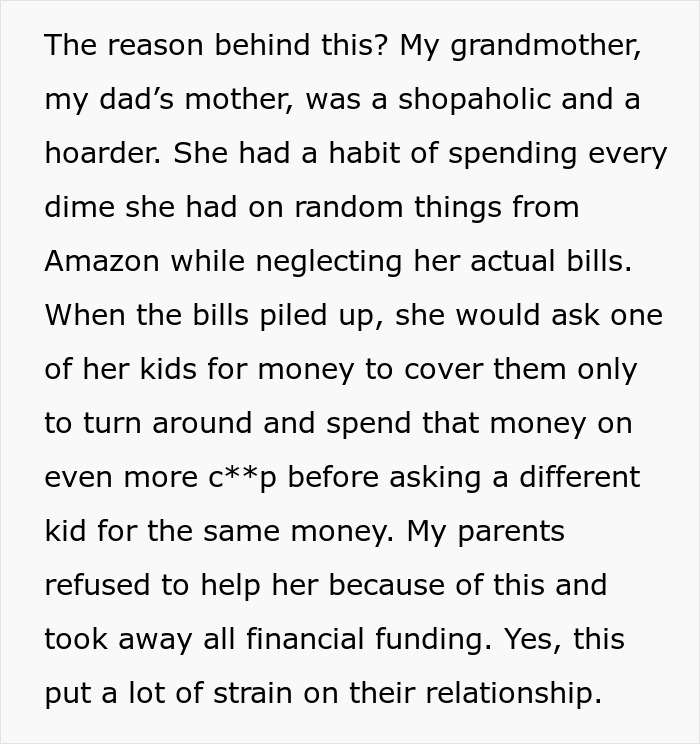 Text about family dynamics, financial issues, and hoarding behavior. Text about family dynamics, financial issues, and hoarding behavior.
