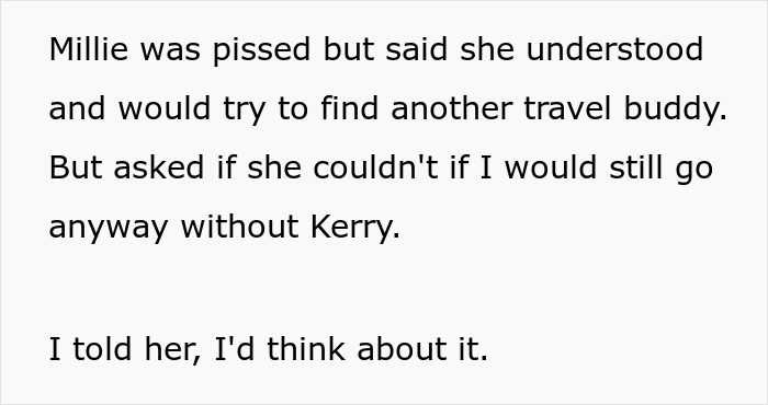 Text exchange discussing travel plans, cousin asked to pay for trip despite not being invited to wedding. Text exchange discussing travel plans, cousin asked to pay for trip despite not being invited to wedding.