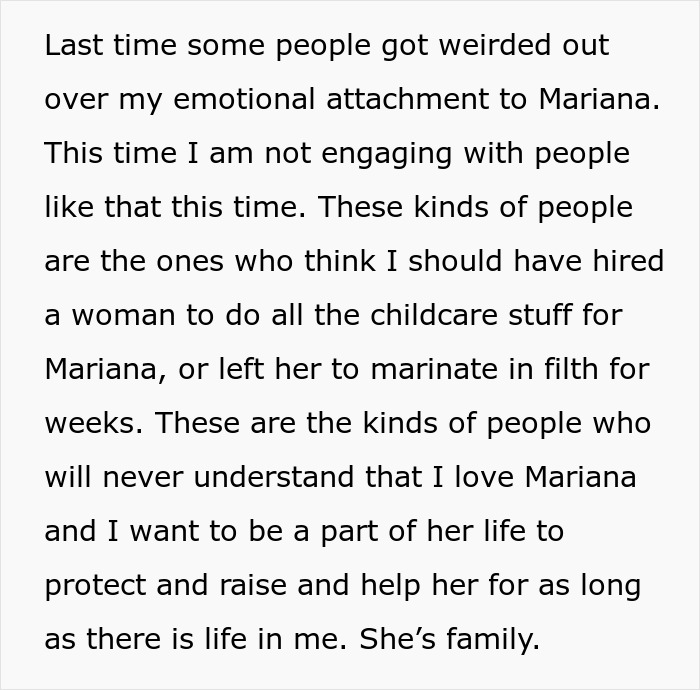 Text discussing emotional attachment and childcare responsibilities for Mariana. Text discussing emotional attachment and childcare responsibilities for Mariana.