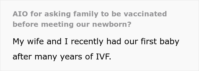 Text about relatives needing vaccines before meeting newborn after IVF. Text about relatives needing vaccines before meeting newborn after IVF.