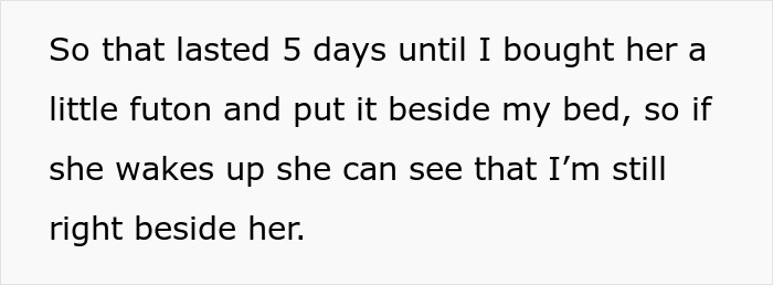 Text from letter about babysitting arrangement with futon setup near bed. Text from letter about babysitting arrangement with futon setup near bed.