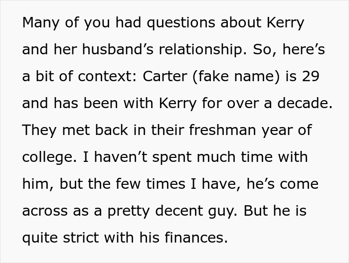 Text screenshot about Kerry's relationship and her partner's financial strictness. Text screenshot about Kerry's relationship and her partner's financial strictness.