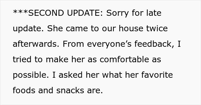 Text update about a mom's suspicion after daughter's friend frequently visits and snacks at their house. Text update about a mom's suspicion after daughter's friend frequently visits and snacks at their house.