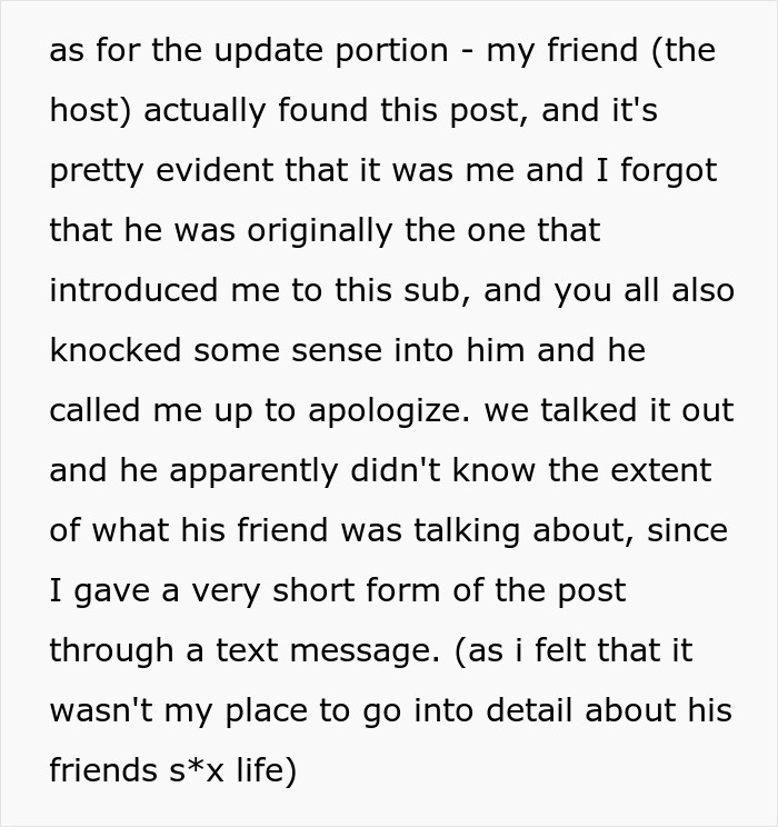 Text from a Reddit post discussing a situation where a woman addressed a friend's oversharing issue. Text from a Reddit post discussing a situation where a woman addressed a friend's oversharing issue.