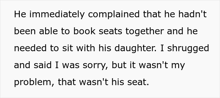 Text from a story about a woman booking two plane seats, refusing to share despite criticism from a passenger. Text from a story about a woman booking two plane seats, refusing to share despite criticism from a passenger.