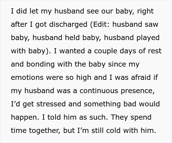 Text discussing a husband choosing his female friend over his child's birth. Text discussing a husband choosing his female friend over his child's birth.