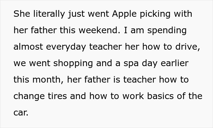 Text about a teen receiving driving lessons and car maintenance, with weekend apple picking and shopping trips. Text about a teen receiving driving lessons and car maintenance, with weekend apple picking and shopping trips.