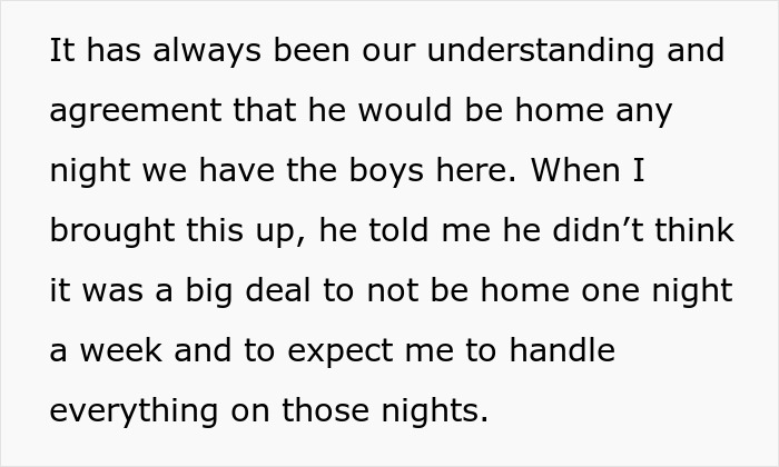 Text about a couple's understanding on husband's presence when his kids are at home. Text about a couple's understanding on husband's presence when his kids are at home.