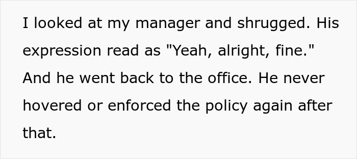 Grocery employee follows policy, manager responds with indifference, text-based image highlighting workplace dynamics. Grocery employee follows policy, manager responds with indifference, text-based image highlighting workplace dynamics.