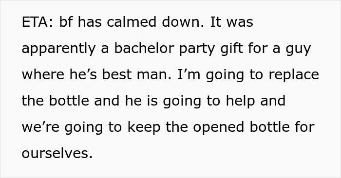 Text about replacing a $500 aged scotch bottle, originally a bachelor party gift. Text about replacing a $500 aged scotch bottle, originally a bachelor party gift.