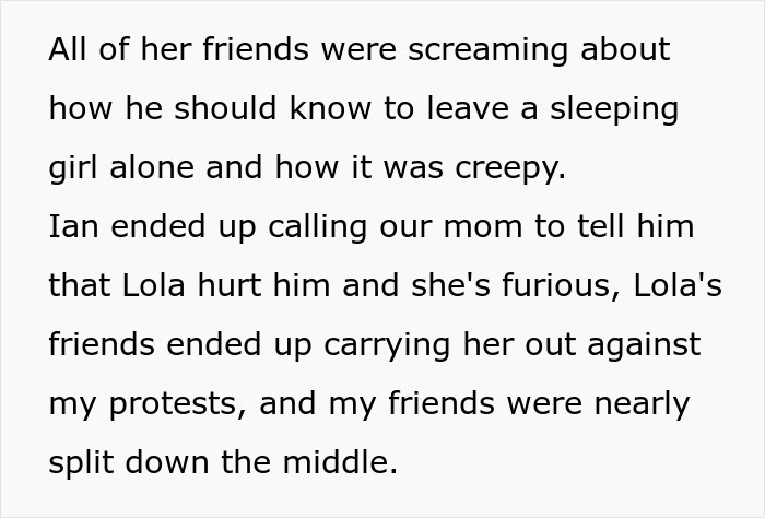 Text image discussing a family conflict after a guy's girlfriend fights back against a brother's prank. Text image discussing a family conflict after a guy's girlfriend fights back against a brother's prank.