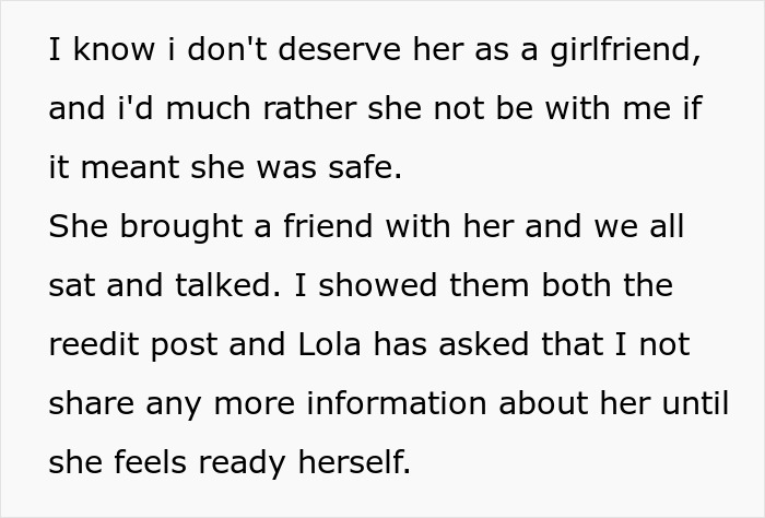 Text from a family discussion about a man's girlfriend standing up against a prank by his brother. Text from a family discussion about a man's girlfriend standing up against a prank by his brother.
