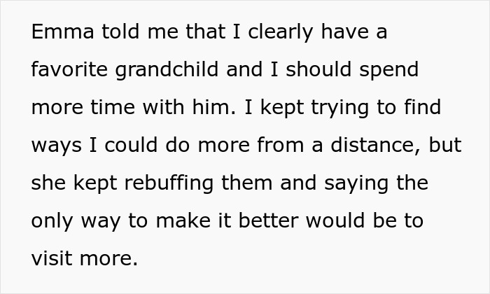 Text expressing mother's struggle to support distant daughter and grandchild, highlighting family tension. Text expressing mother's struggle to support distant daughter and grandchild, highlighting family tension.
