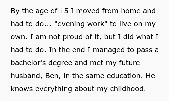 Text discussing a girl's past struggles and achievements after leaving home at 15. Text discussing a girl's past struggles and achievements after leaving home at 15.