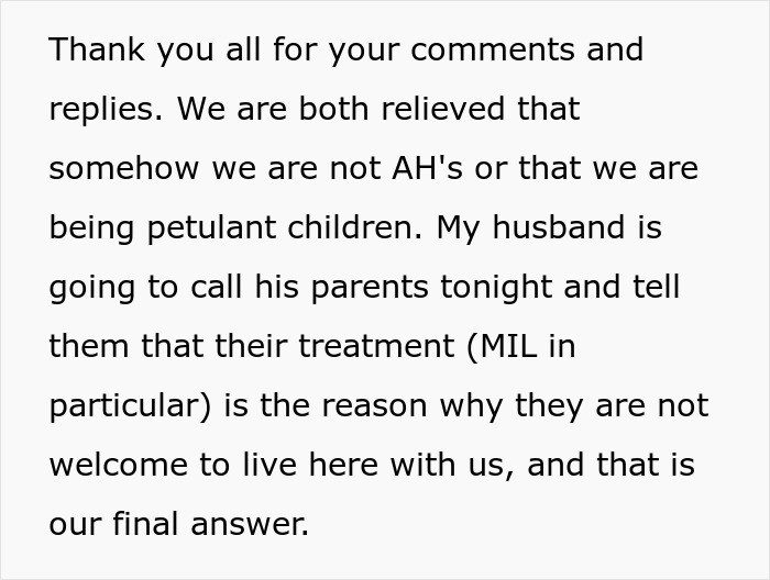 Text message discussing MIL's treatment explaining why she can't live with them. Text message discussing MIL's treatment explaining why she can't live with them.
