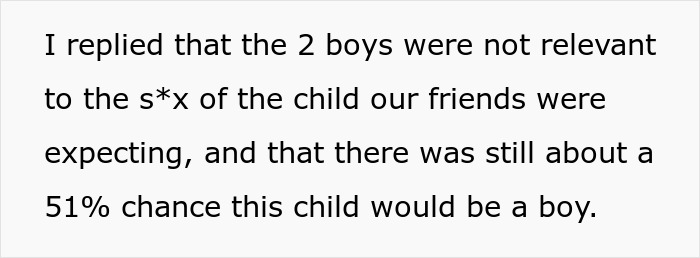 Text excerpt explaining statistics used to predict pregnant friend's baby boy with a 51% chance. Text excerpt explaining statistics used to predict pregnant friend's baby boy with a 51% chance.