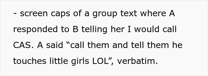 Screenshot of group text discussing a childcare situation with controversial remarks. Screenshot of group text discussing a childcare situation with controversial remarks.