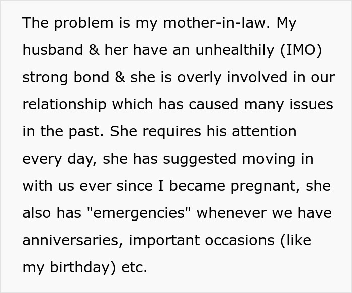 Mother-in-law issues described in text about husband's loyalty and the impact on relationship during pregnancy. Mother-in-law issues described in text about husband's loyalty and the impact on relationship during pregnancy.